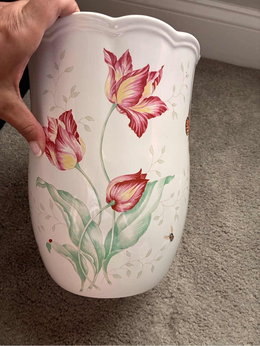 Lenox White Ceramic Butterfly Meadow Decorative Waste Basket